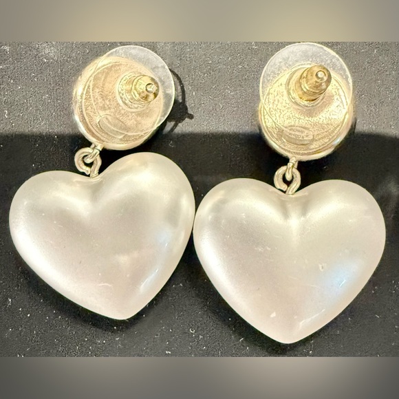 Pearl Resin Crystal CC Heart Drop Earrings Pink Gold - Picture 4 of 10